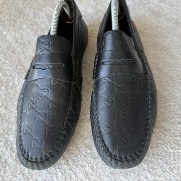 Gucci Signature GG Monogram Drivers - Black Leather - Size  display picture 2